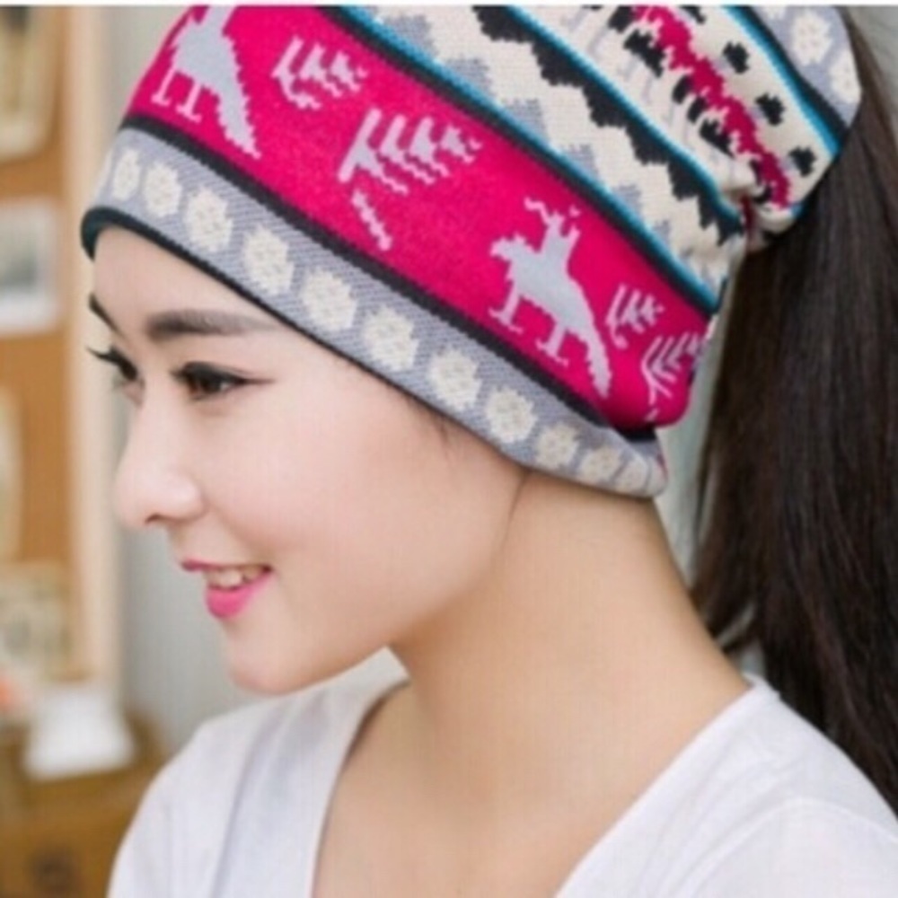 BEANIE! MULTI BOHO LIGHTWEIGHT Pink SKULLCAPS